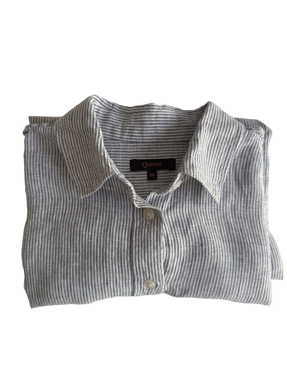 QUINCE 100% European Linen Blue Pin-Striped Long Sleeve Button-Up Shirt XS - Picture 10 of 11